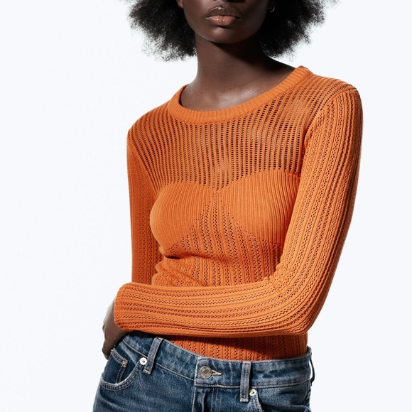 Zara Crochet Sweater in Burnt Orange - Picture 3 of 7